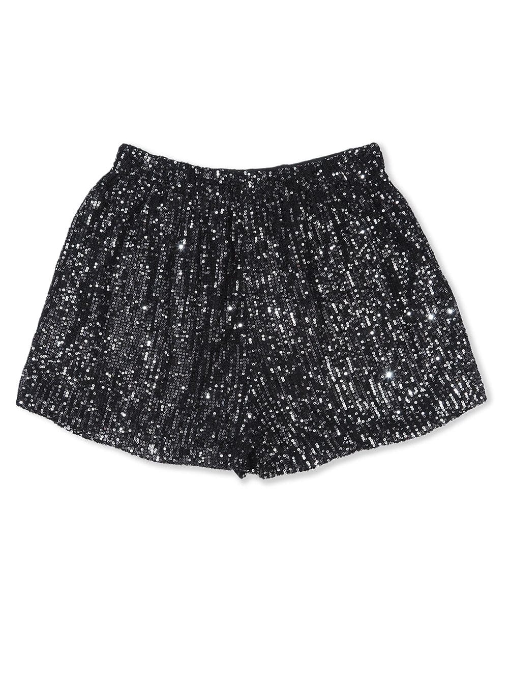 Black Sequin High-Waisted Casual Shorts with Straight Leg from MsDressly