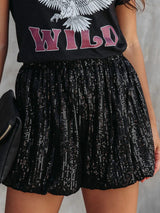 Black Sequin High-Waisted Casual Shorts with Straight Leg from MsDressly