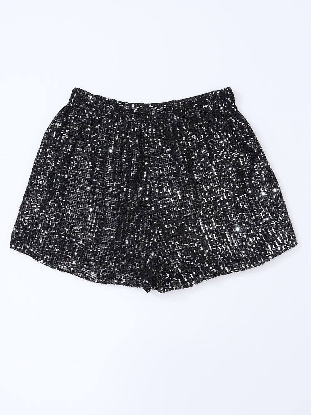 Black Sequin High-Waisted Casual Shorts with Straight Leg from MsDressly