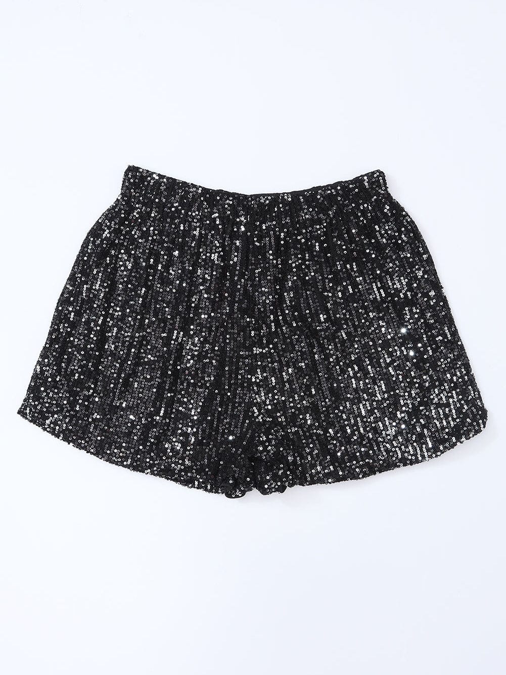 Black Sequin High-Waisted Casual Shorts with Straight Leg from MsDressly