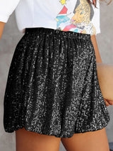 Black Sequin High-Waisted Casual Shorts with Straight Leg from MsDressly