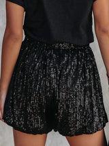 Black Sequin High-Waisted Casual Shorts with Straight Leg from MsDressly