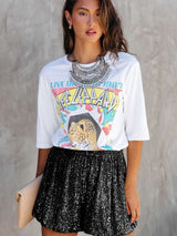 Black Sequin High-Waisted Casual Shorts with Straight Leg from MsDressly