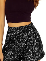 Black Sequin High-Waisted Casual Shorts with Straight Leg from MsDressly