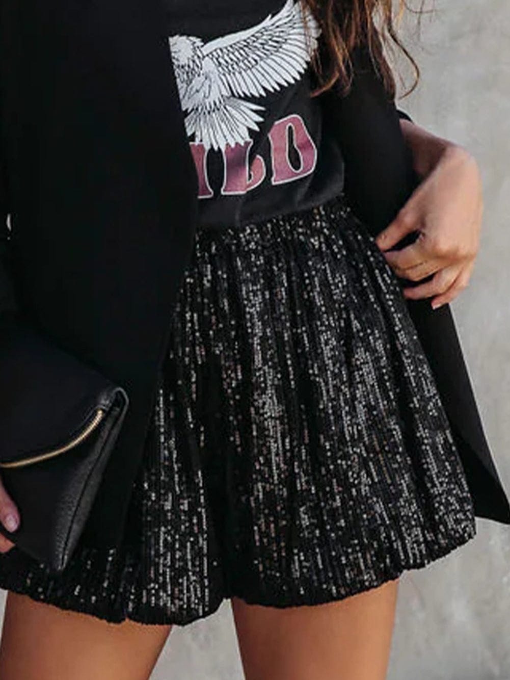 Black Sequin High-Waisted Casual Shorts with Straight Leg from MsDressly