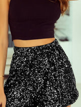 Black Sequin High-Waisted Casual Shorts with Straight Leg from MsDressly