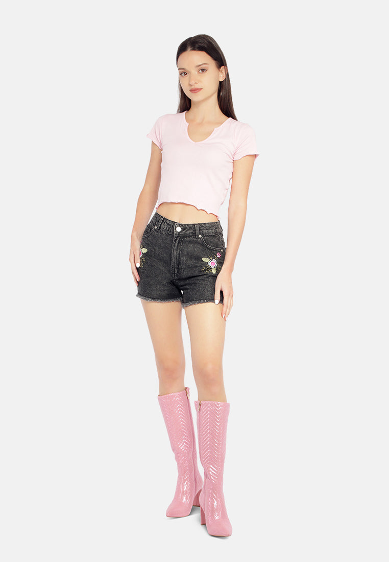 Black Casual Printed Denim Shorts from London Rag International from London Rag International