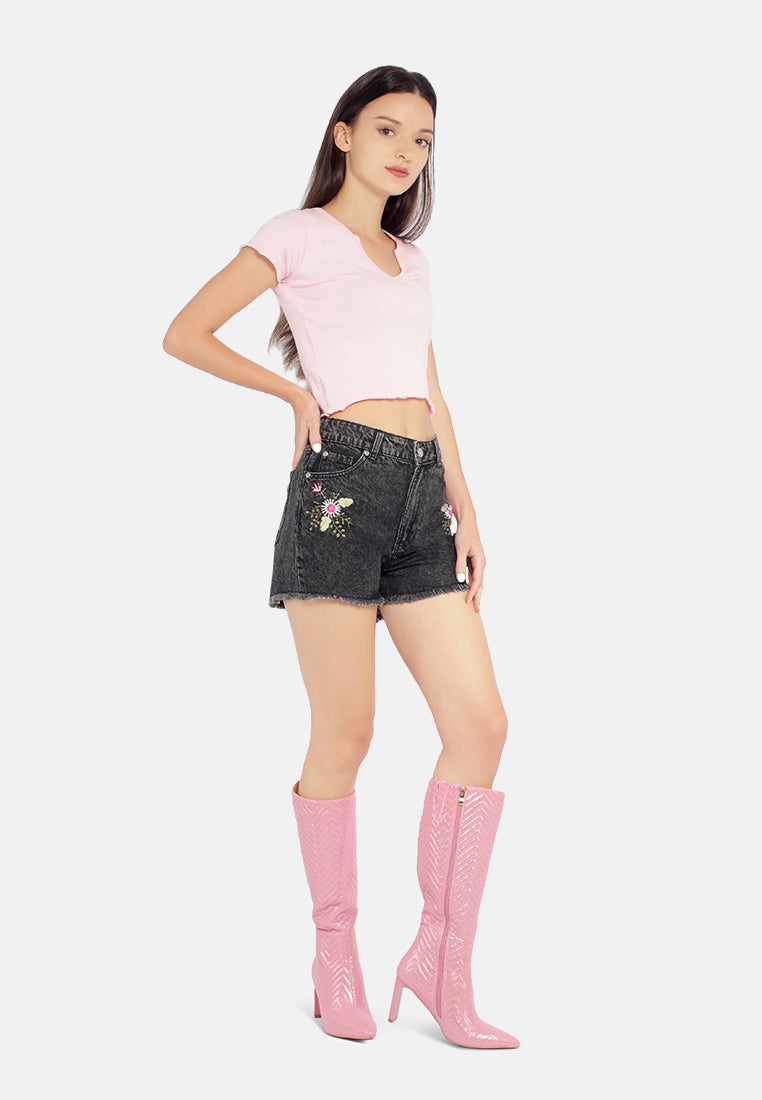 Black Casual Printed Denim Shorts from London Rag International from London Rag International