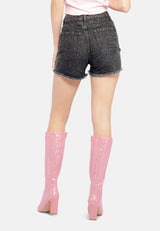 Black Casual Printed Denim Shorts from London Rag International from London Rag International