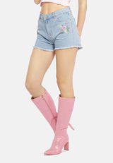 Black Casual Printed Denim Shorts from London Rag International from London Rag International