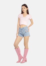 Black Casual Printed Denim Shorts from London Rag International from London Rag International