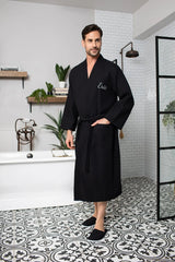 Waffle Kimono Spa Bathrobe for Men -  Absorbent, Lightweight From Lotus Linen