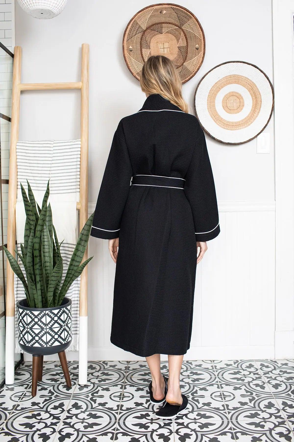 Piped Waffle Bathrobe for Women From Lotus Linen
