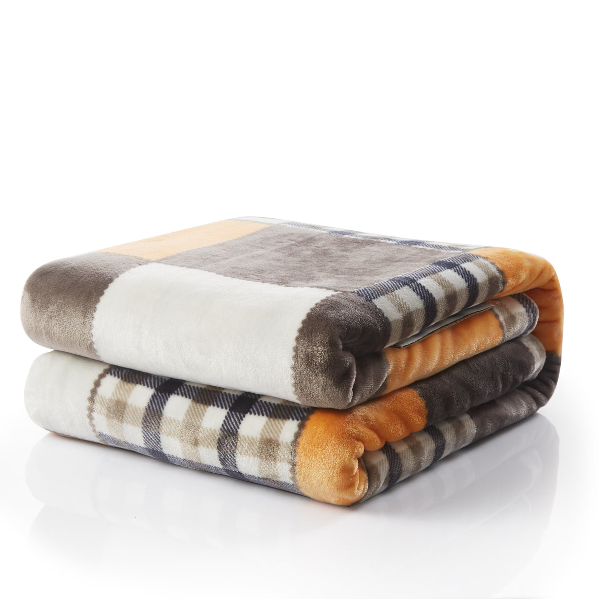 Tache Fall Orange Farmhouse Super Soft Micro Fleece Plaid Patchwork Plush Lightweight Bed Throw Blanket (4021) from Tache Home Fashion
