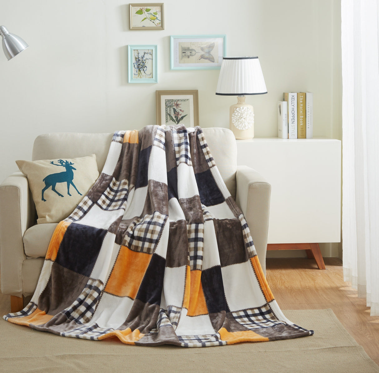 Tache Fall Orange Farmhouse Super Soft Micro Fleece Plaid Patchwork Plush Lightweight Bed Throw Blanket (4021) from Tache Home Fashion