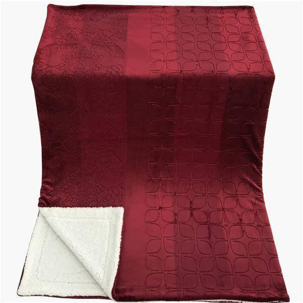Tache Solid Embossed Merlot Red Reversible Sherpa Throw Blanket (62087) from Tache Home Fashion