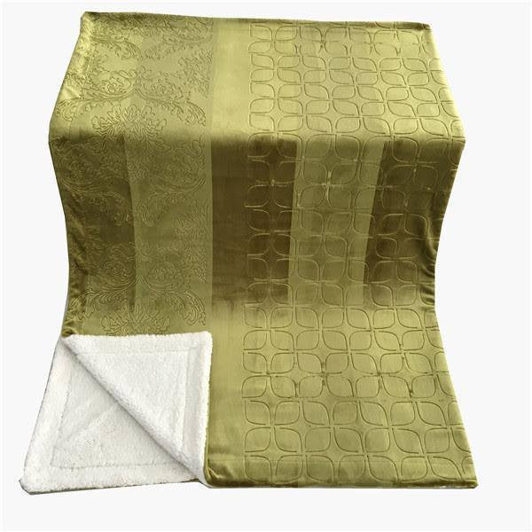 Tache Solid Embossed Green Olive Chartreuse Sherpa Throw Blanket (62096)
