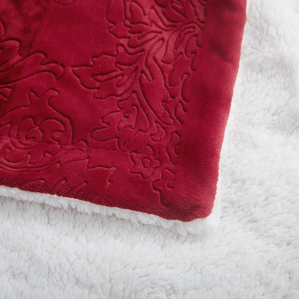 Tache Solid Embossed Merlot Red Reversible Sherpa Throw Blanket (62087) from Tache Home Fashion