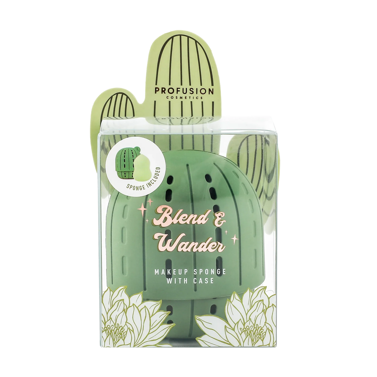 Desert Sage | Blend & Wander Makeup Sponge with Cactus Case from Profusion Cosmetics