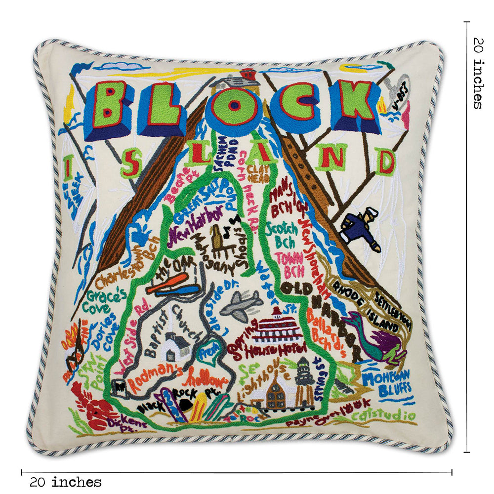 Block Island Hand-Embroidered Pillow from Quirks!