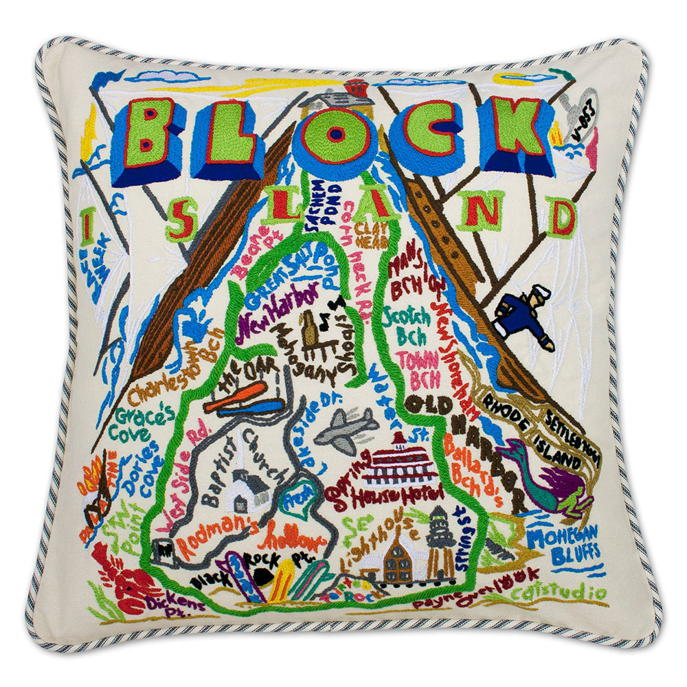 Block Island Hand-Embroidered Pillow from Quirks!