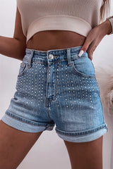Blue Sparkle Denim Shorts with Rhinestone Accents from MsDressly