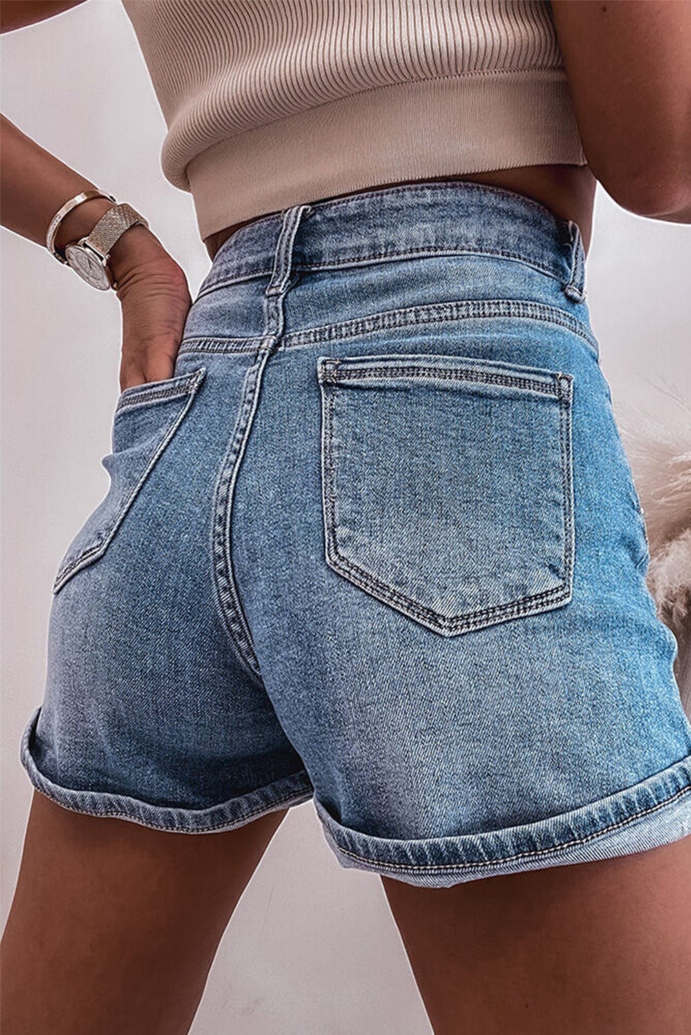 Blue Sparkle Denim Shorts with Rhinestone Accents from MsDressly