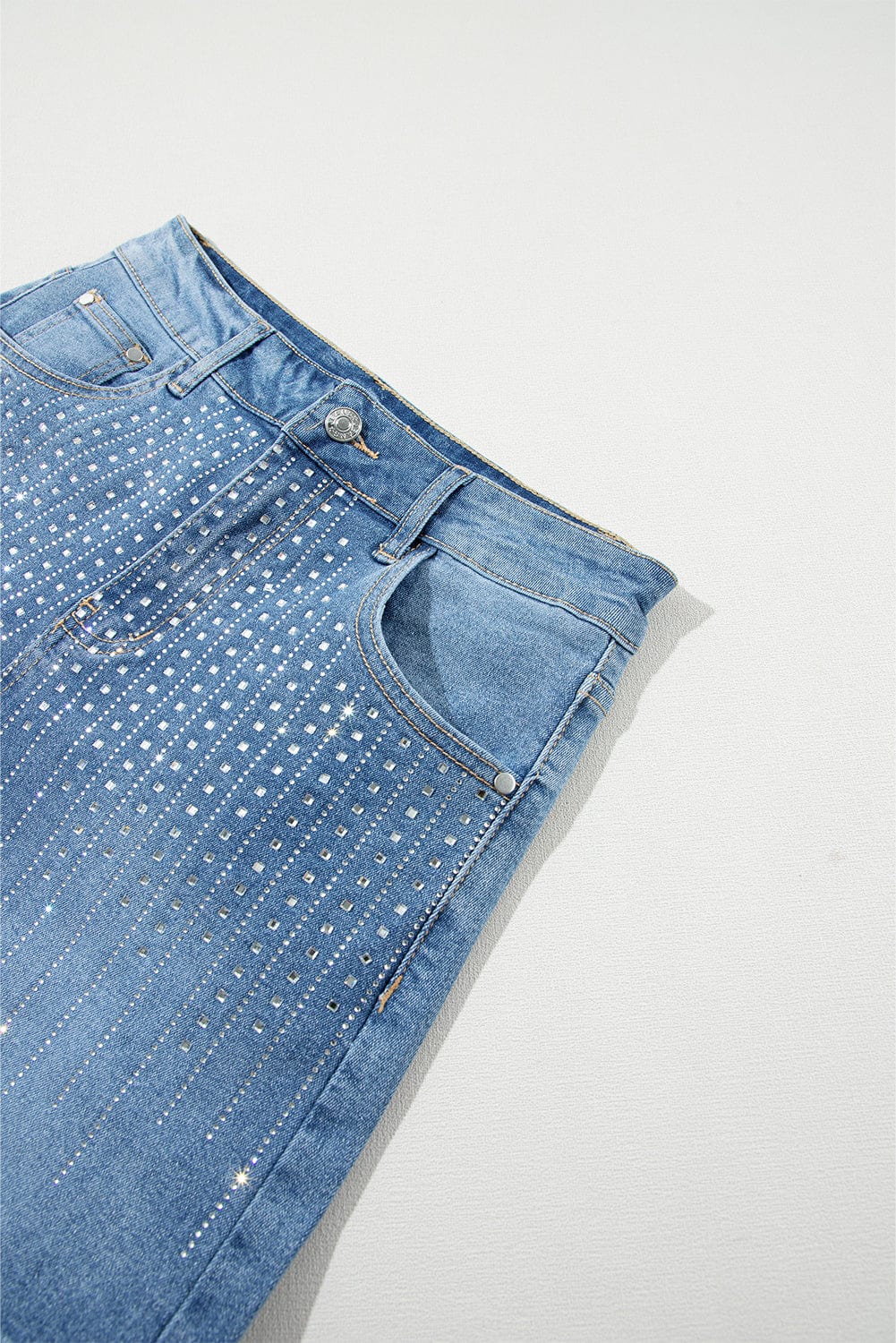 Blue Sparkle Denim Shorts with Rhinestone Accents from MsDressly