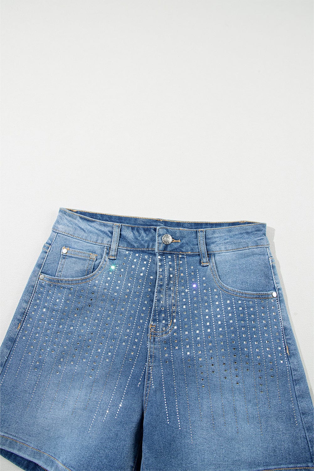 Blue Sparkle Denim Shorts with Rhinestone Accents from MsDressly