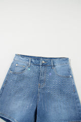 Blue Sparkle Denim Shorts with Rhinestone Accents from MsDressly