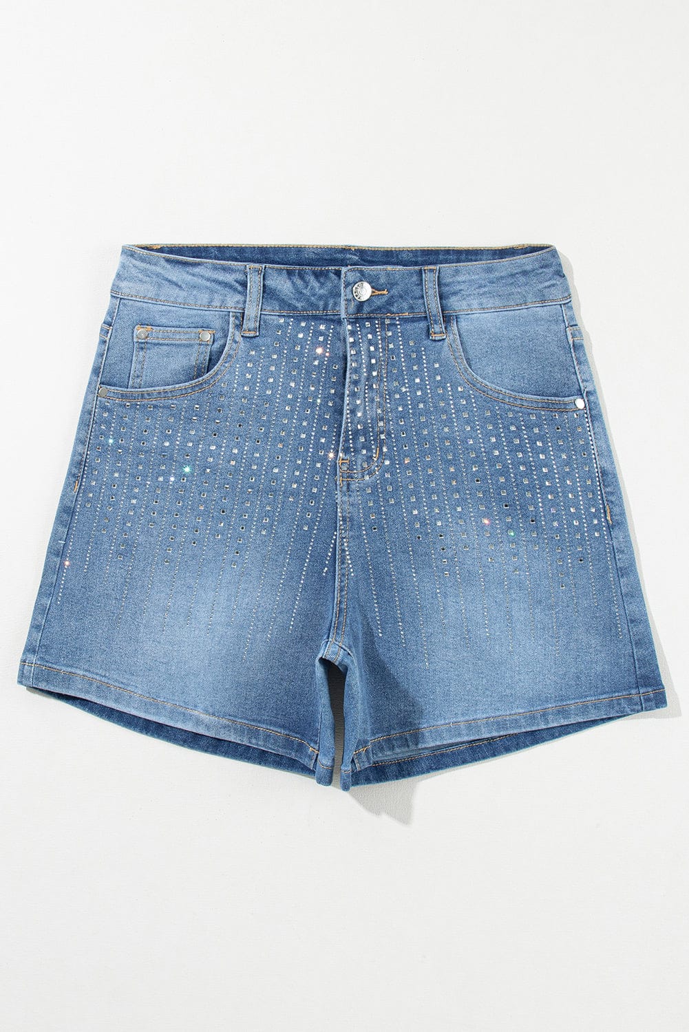 Blue Sparkle Denim Shorts with Rhinestone Accents from MsDressly