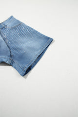 Blue Sparkle Denim Shorts with Rhinestone Accents from MsDressly