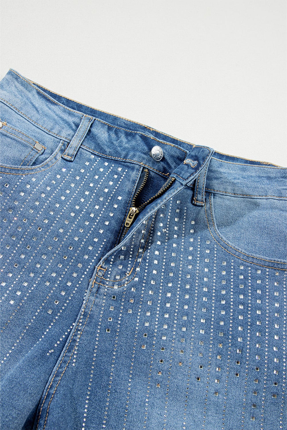 Blue Sparkle Denim Shorts with Rhinestone Accents from MsDressly