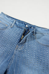 Blue Sparkle Denim Shorts with Rhinestone Accents from MsDressly