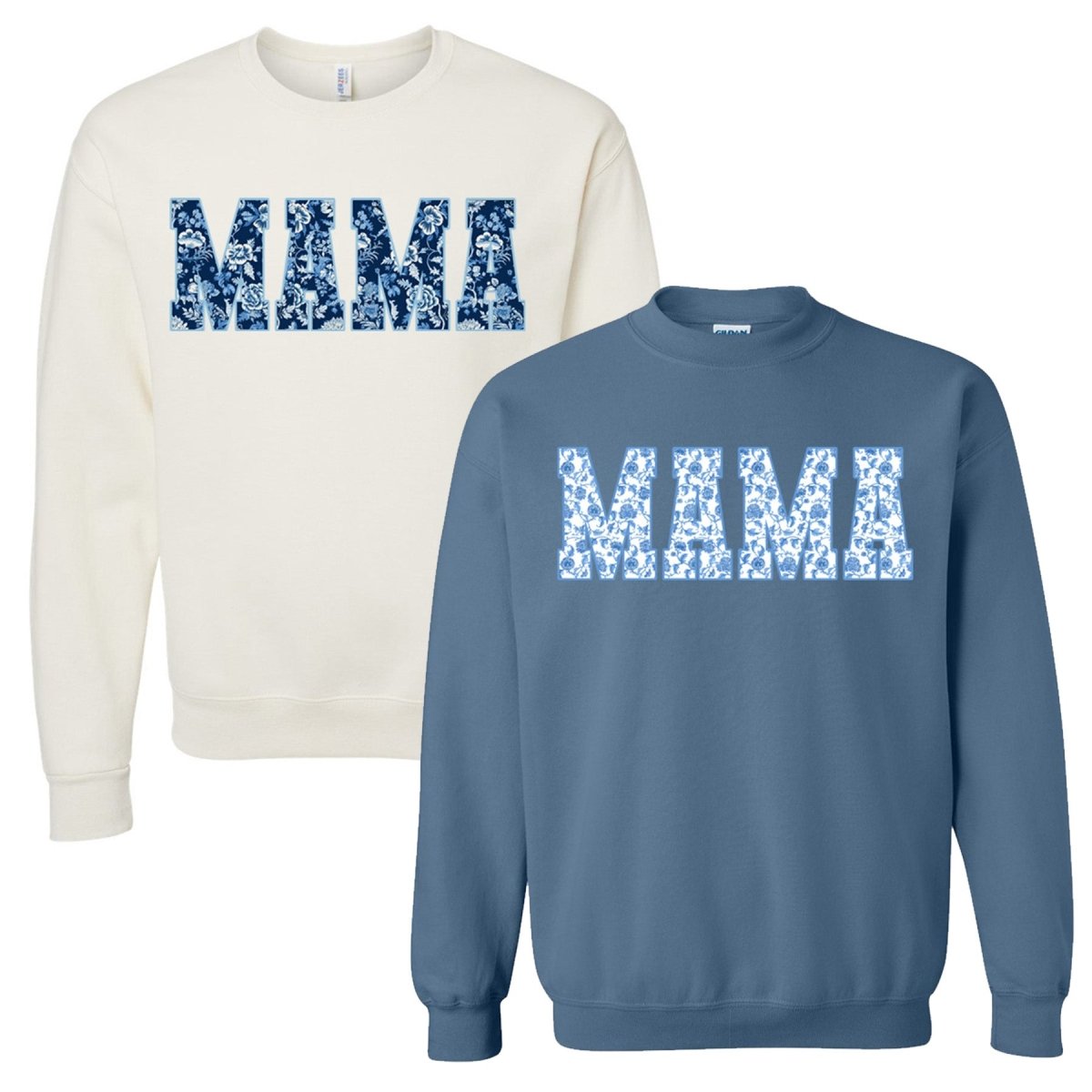 'Blue & White Chinoiserie 'Mama' Crewneck Sweatshirt from United Monograms