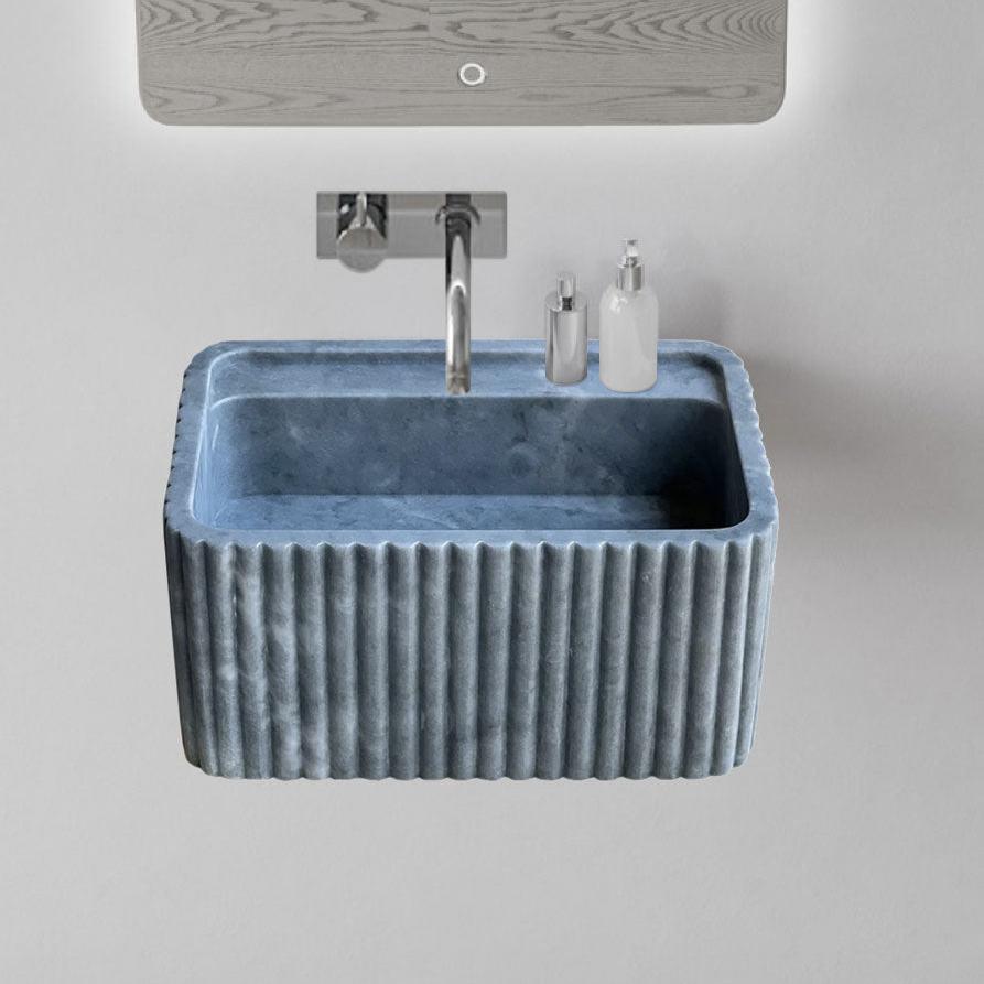 Bluestone Marble Rectangular Wall-mount Bathroom Sink Fluted (W)16" (L)24" (H)12" From Villohome