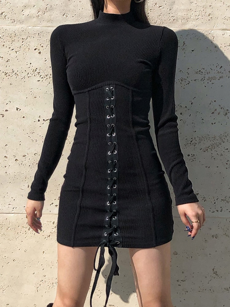 Black Tie Up Dress for Autumn From Kawaii Stop