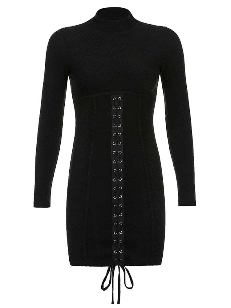 Black Tie Up Dress for Autumn From Kawaii Stop