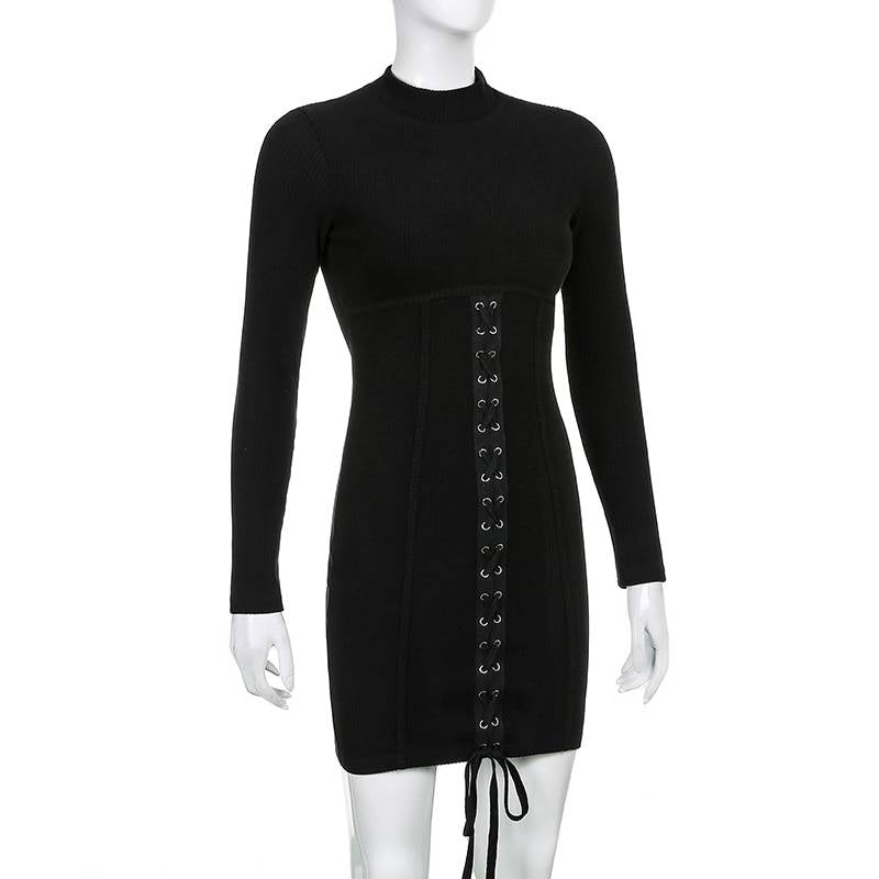 Black Tie Up Dress for Autumn From Kawaii Stop