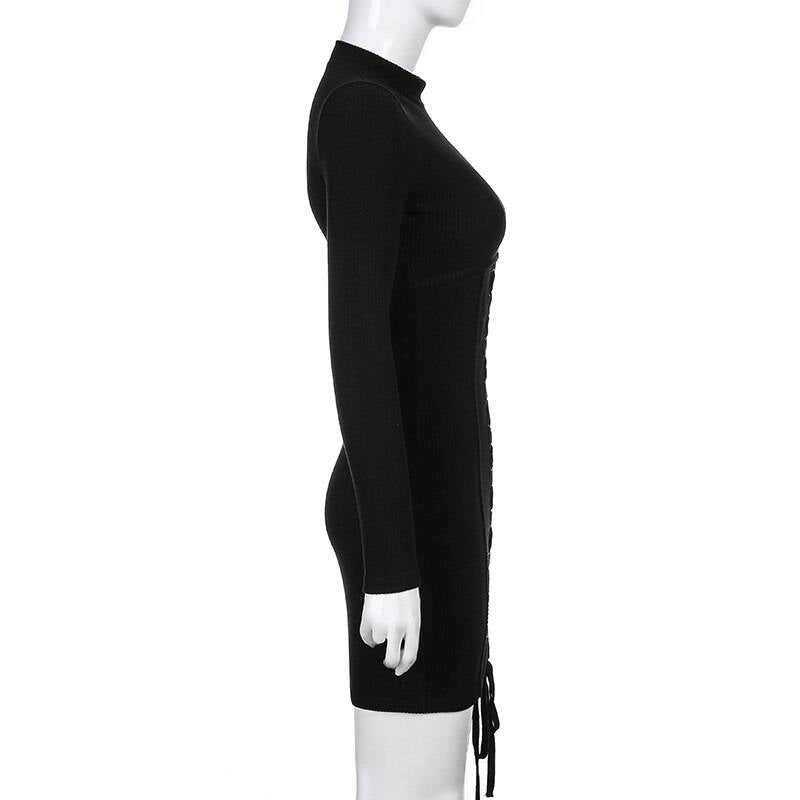 Black Tie Up Dress for Autumn From Kawaii Stop