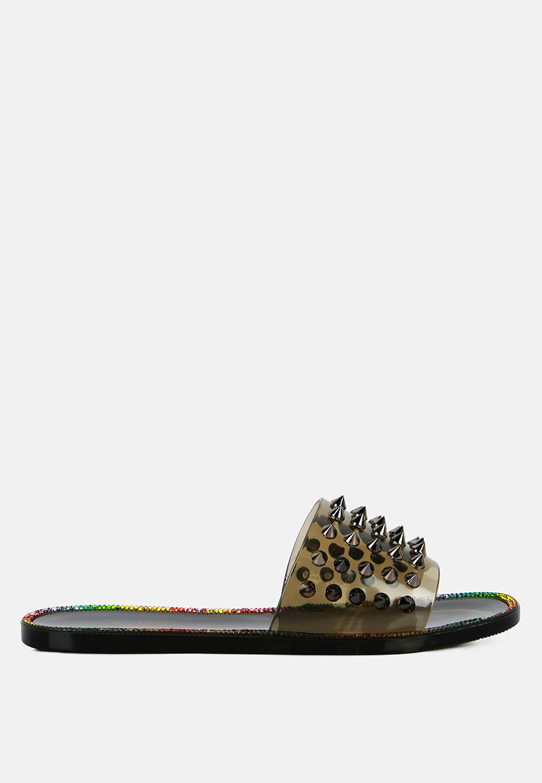 Bolly Punk Stud Clear Jelly Flats from London Rag International