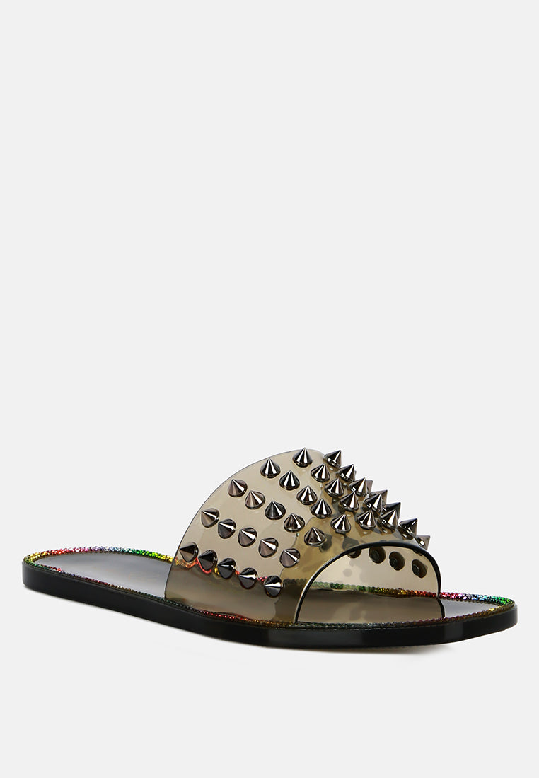 Bolly Punk Stud Clear Jelly Flats from London Rag International
