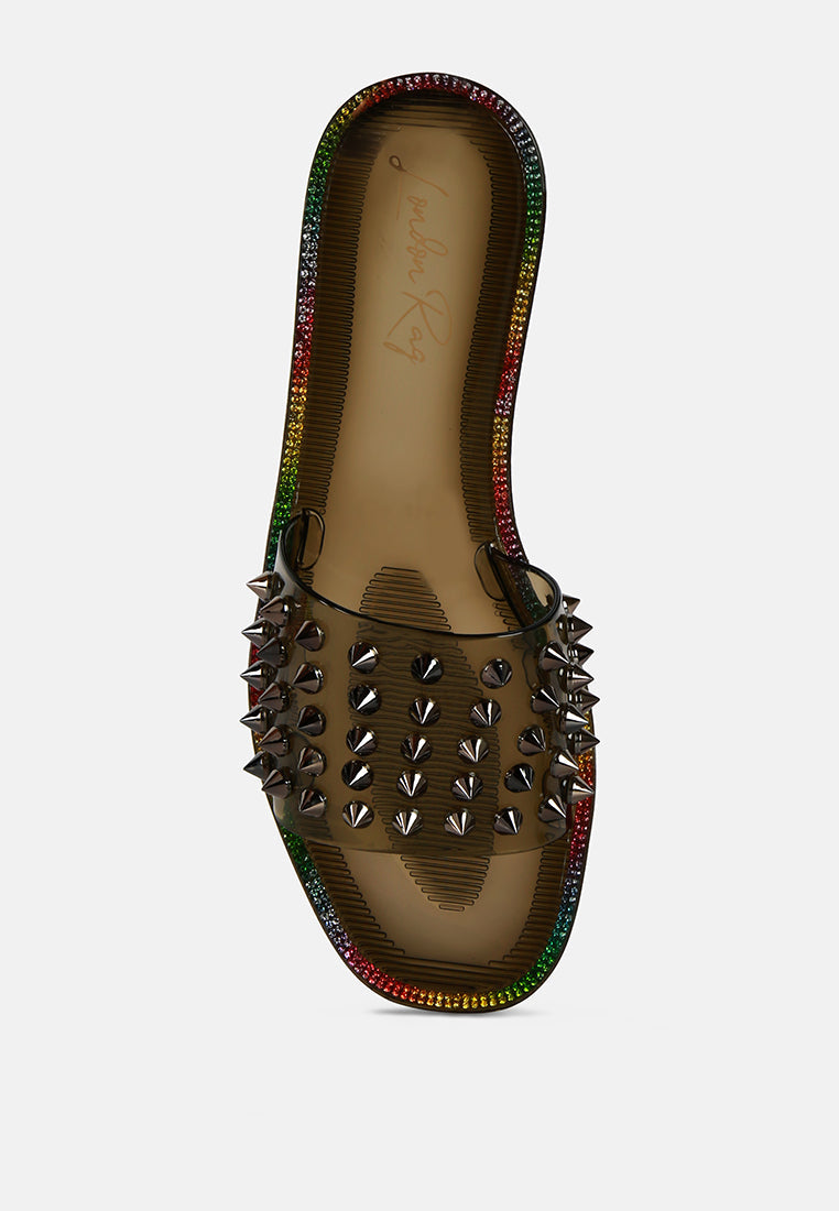 Bolly Punk Stud Clear Jelly Flats from London Rag International