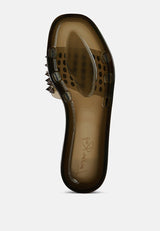 Bolly Punk Stud Clear Jelly Flats from London Rag International