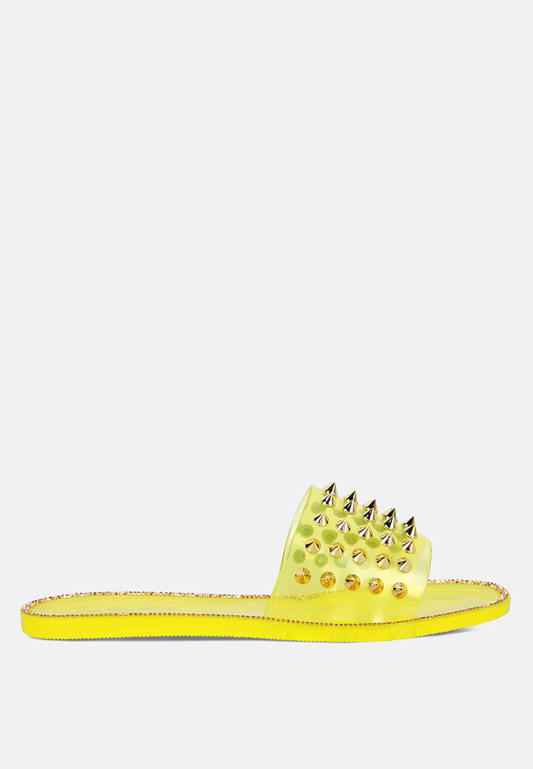 Bolly Punk Stud Clear Jelly Flats from London Rag International