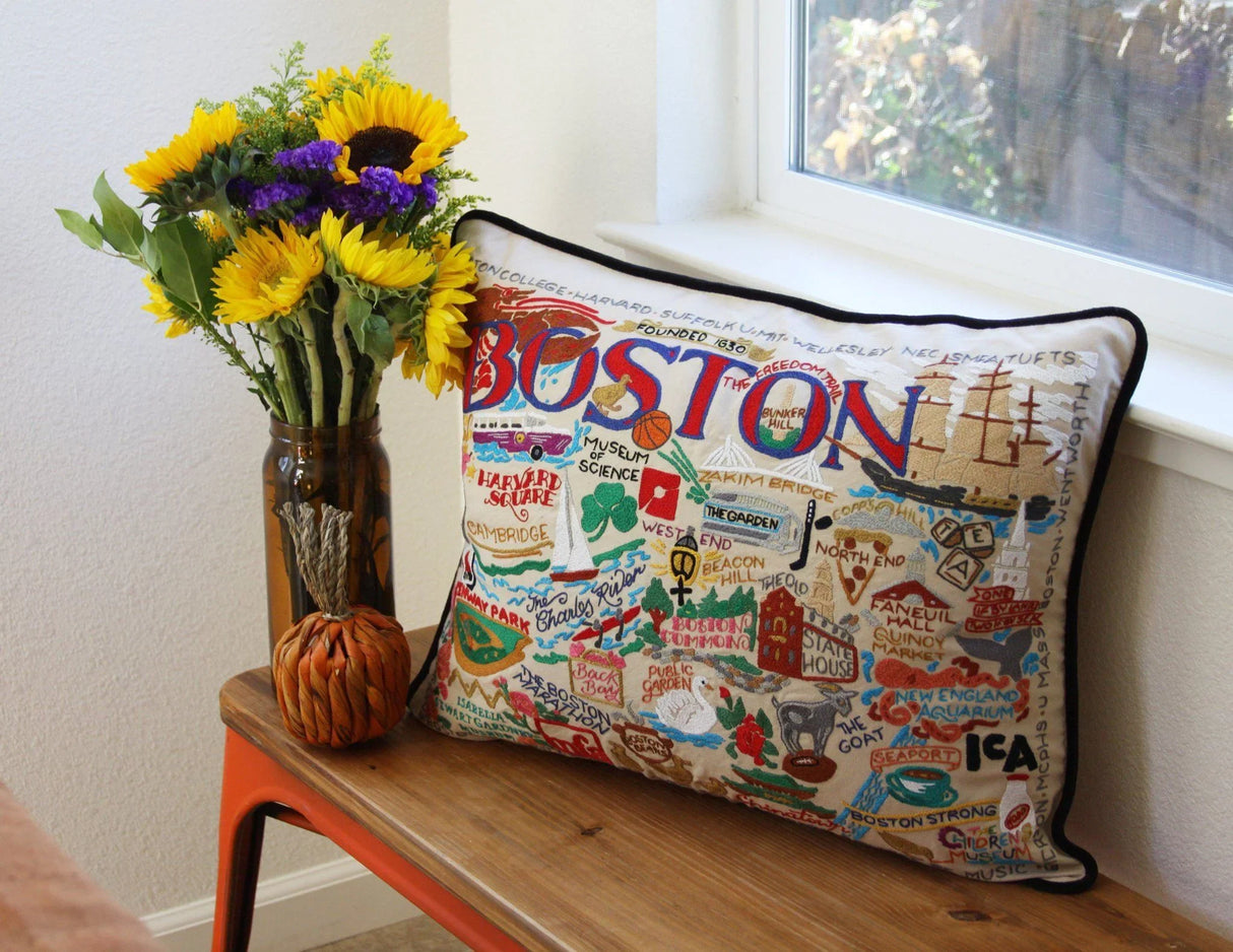 Boston Hand-Embroidered Pillow from Quirks!