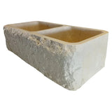 Botticino Beige Marble Farmhouse Apron Kitchen Double Sink (W)16" (L)32" (H)10" From Villohome