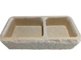Botticino Beige Marble Farmhouse Apron Kitchen Double Sink (W)16" (L)32" (H)10" From Villohome