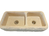 Botticino Beige Marble Farmhouse Apron Kitchen Double Sink (W)16" (L)32" (H)10" From Villohome
