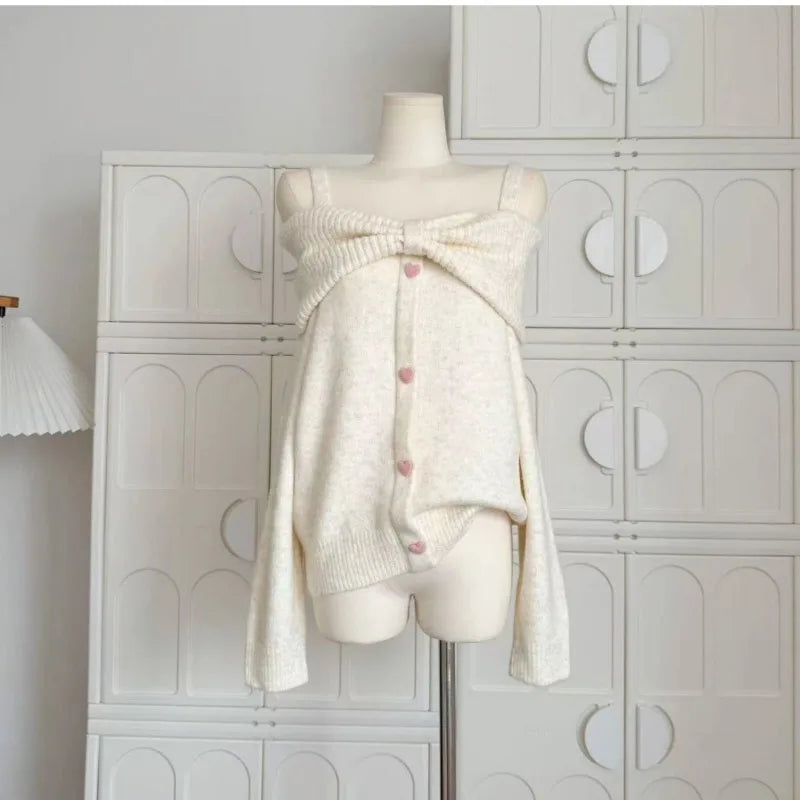 Bow Collar Knit Cardigan – Soft Harajuku Elegant Sweater From Kawaii Stop